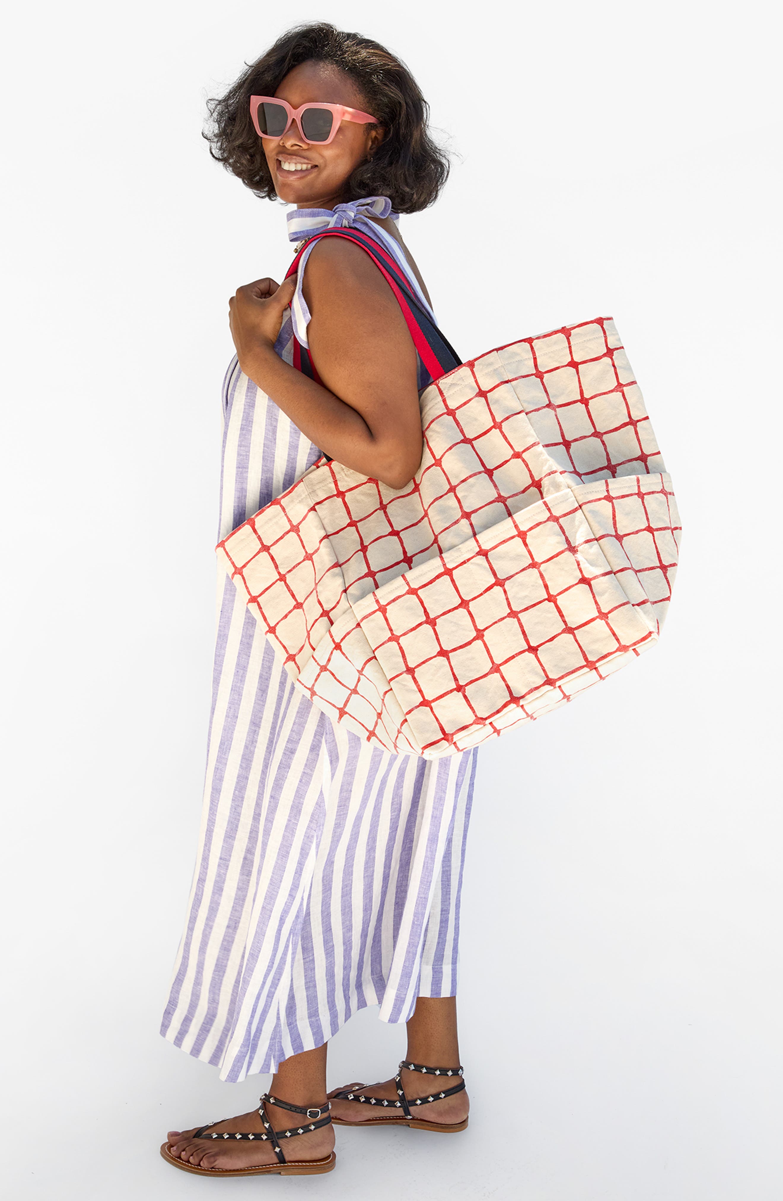 Clare V. Giant Marine Cotton Canvas Tote, Alternate, color, 