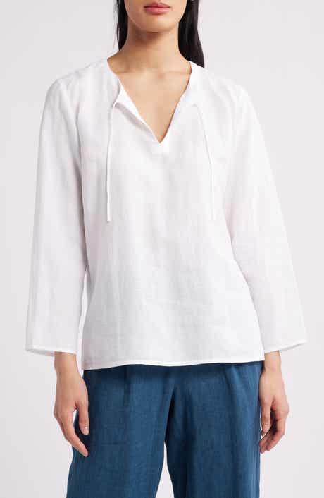 Eileen Fisher Split Neck Organic Linen Top