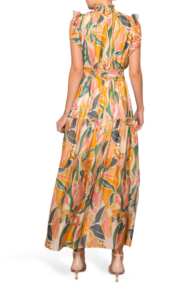 MELLODAY Floral Flutter Sleeve Maxi Dress, Alternate, color, Yellow Multi