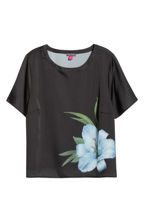 Placed Floral Satin Top (Plus)