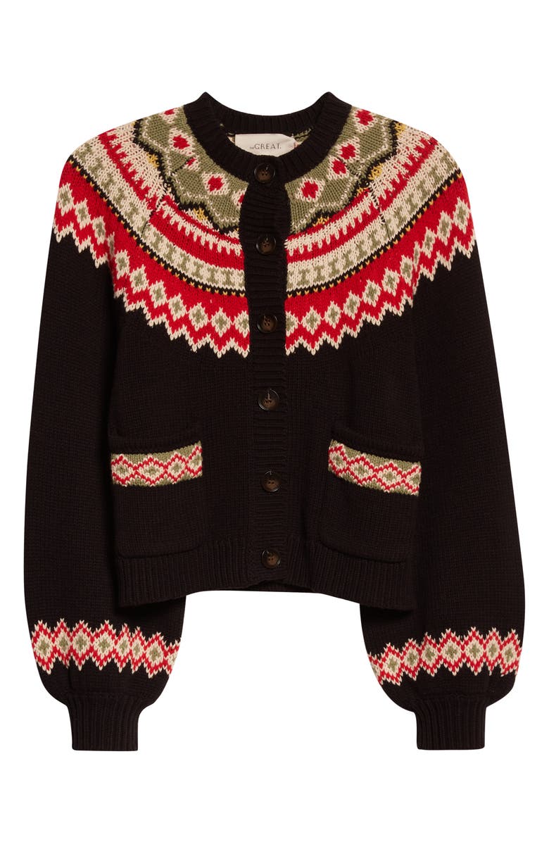 THE GREAT. The Great The Holiday Fair Isle Sophomore Cotton Blend Cardigan, Alternate, color,