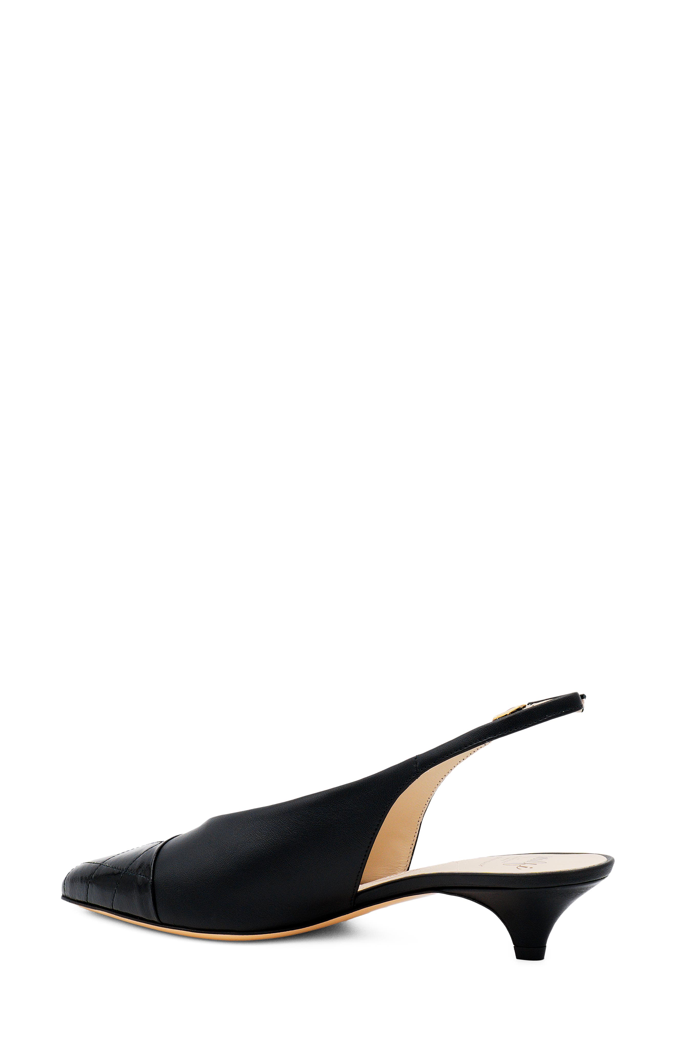 Amalfi by Rangoni Accento Slingback Pointed Cap Toe Kitten Heel Pump, Alternate, color, Black Etoile/ Black Soft Print