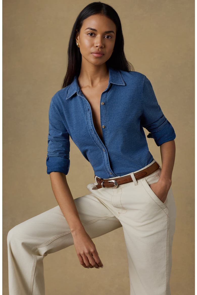 Sunwashed Knit Shirt, Alternate, color, MEDIUM INDIGO WASH
