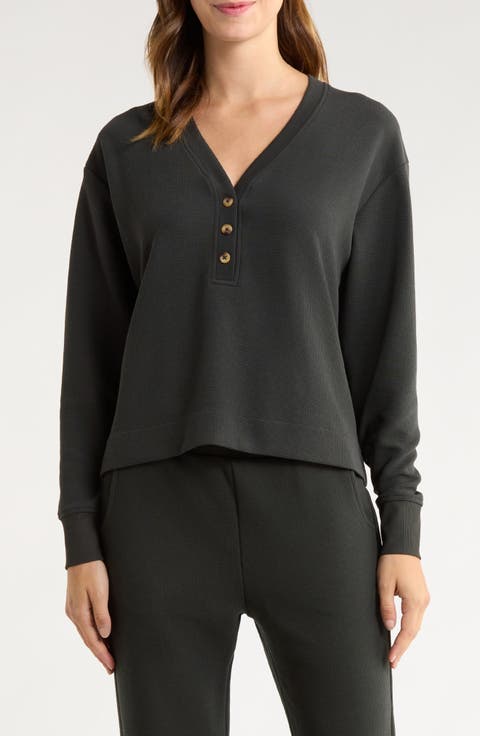 V-Neck Waffle Henley