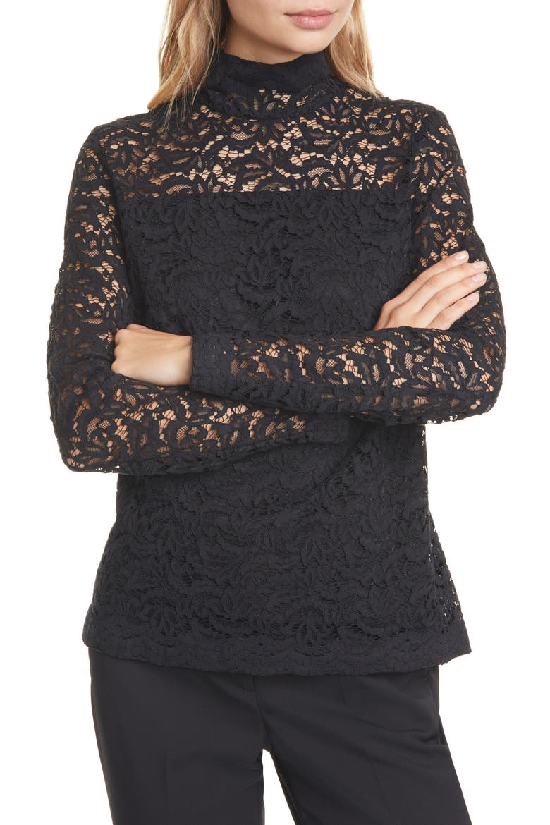 Bellini Lace Blouse, Main, color, BLACK