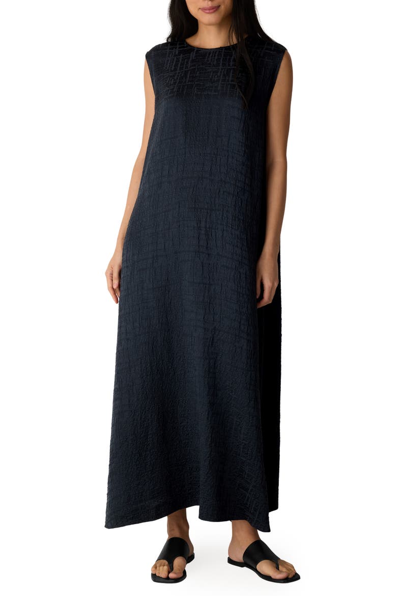 Silk Round Neck Maxi Dress, Main, color, MARITIME