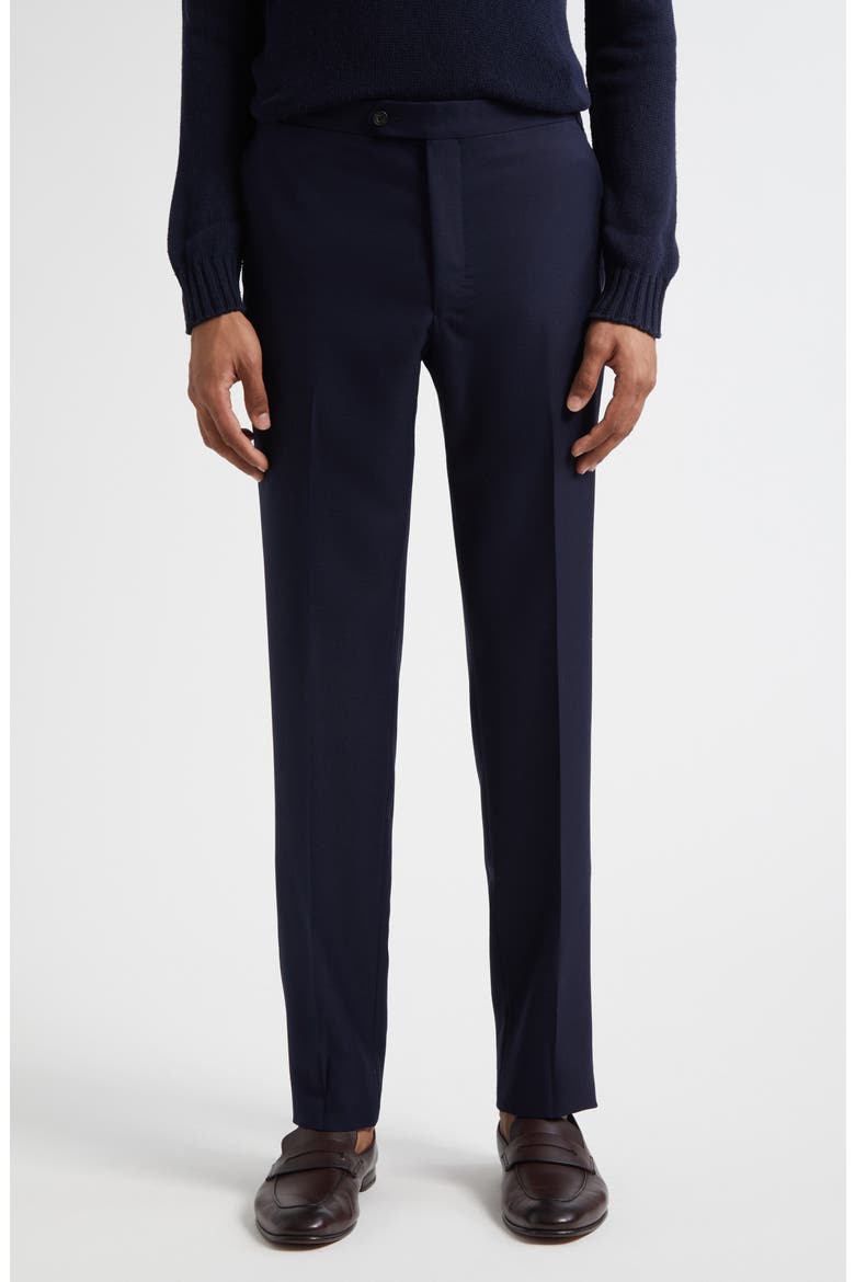 Flat Front Wool Hopsack Pants, Main, color, NAVY