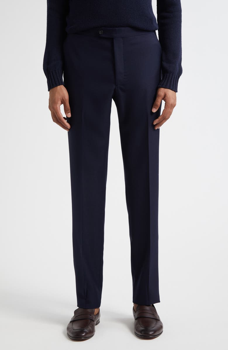 Thom Sweeney Flat Front Wool Hopsack Pants, Main, color, Navy