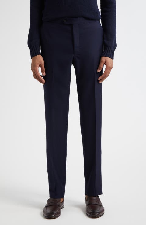 Flat Front Wool Hopsack Pants
