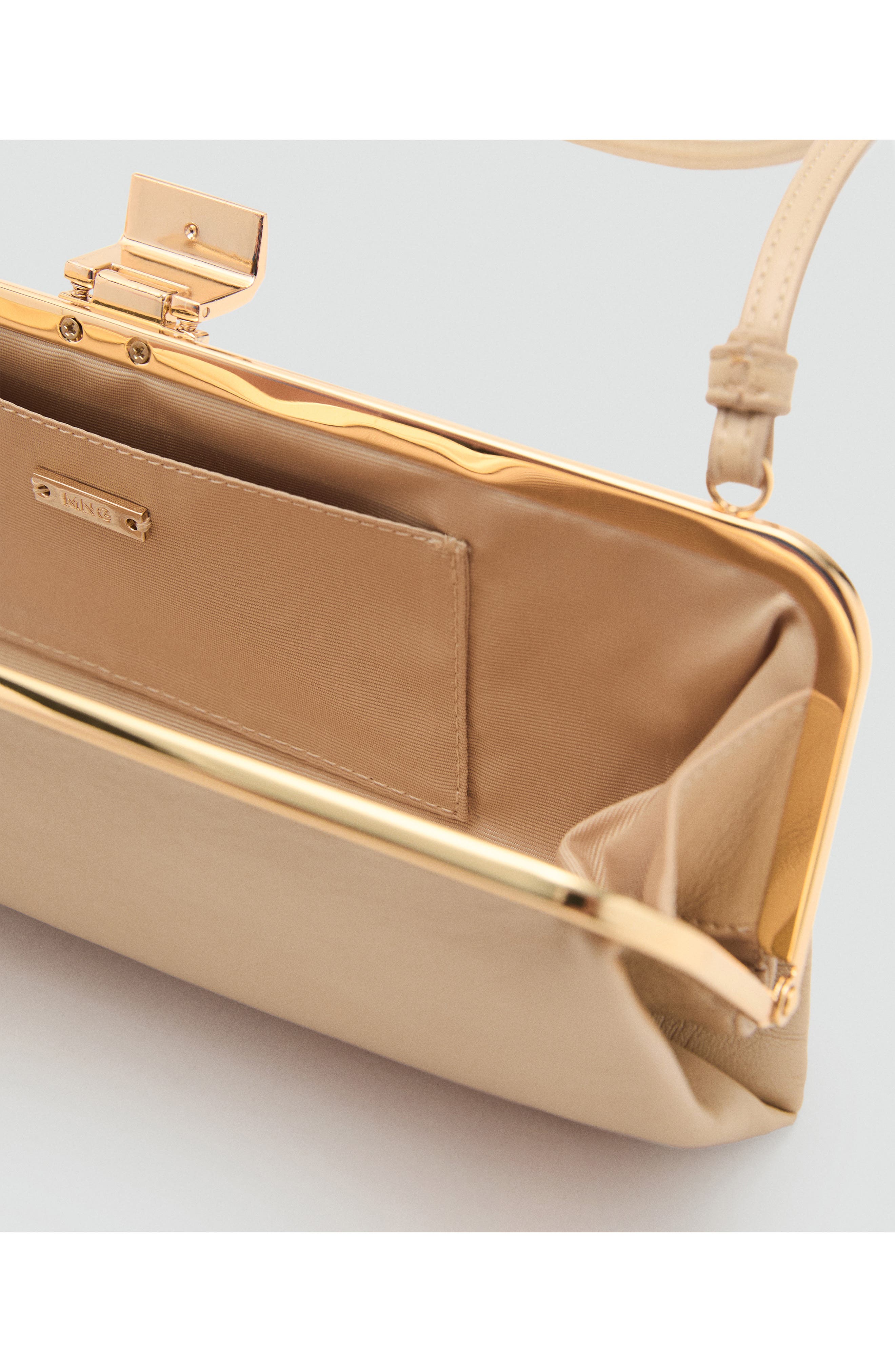 MANGO Metallic Frame Clutch, Alternate, color, Vanilla