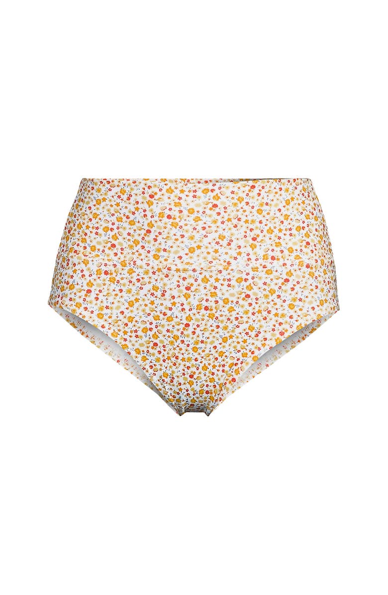 Lands' End Chlorine Resistant Pinchless High Waisted Bikini Bottoms, Alternate, color, Egret/Yellow Multi Floral