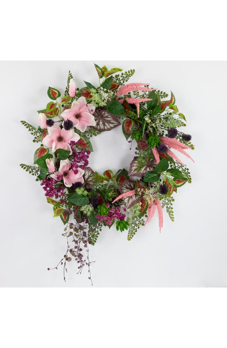 Northlight Artificial Astilbe and Thistle Mixed Spring Floral Wreath - 24", Alternate, color, Green