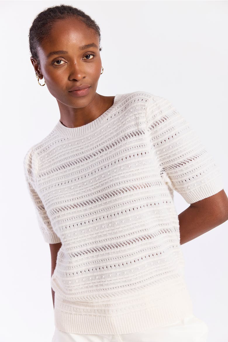 Textured Taylor 100% Cashmere Top, Alternate, color, Organic White