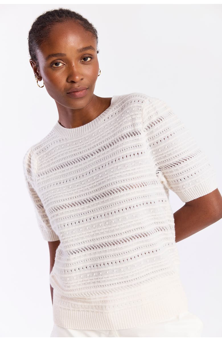 Brodie Pure Cashmere Textured Taylor 100% Cashmere Top, Alternate, color, Organic White