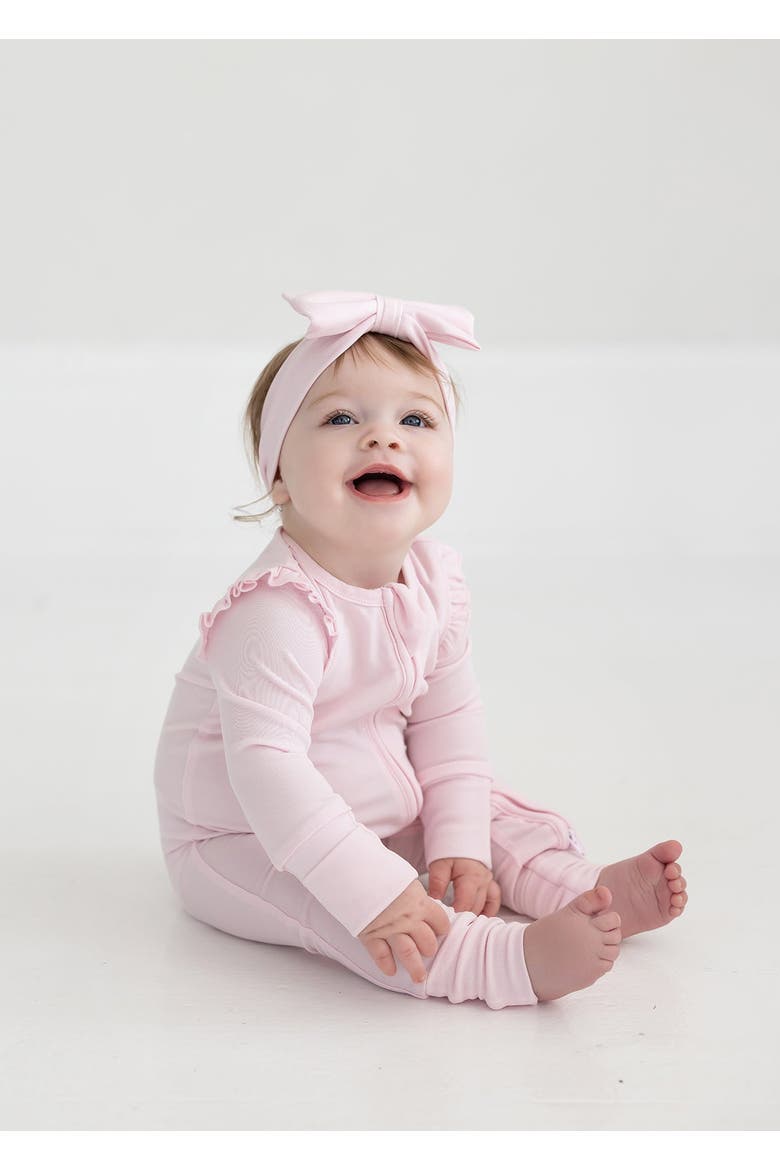 Amelia Rose Long Sleeve Solid Convertible Romper with Matching Headband, Alternate, color, Pink