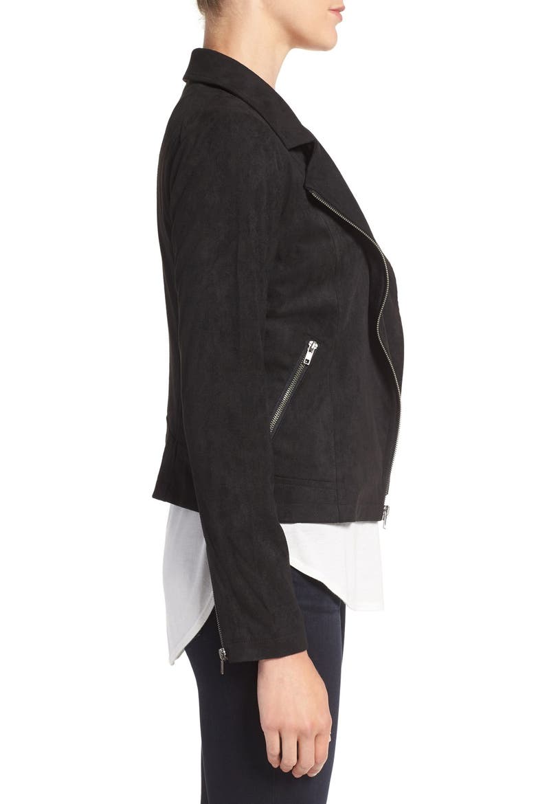 'Venita' Faux Suede Moto Jacket, Alternate, color, BLACK
