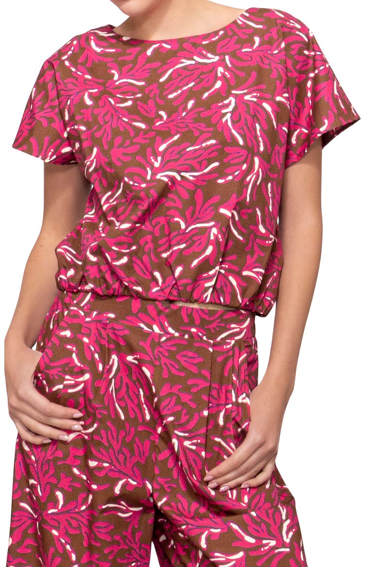 Poplin Banded Hem Top, Alternate, color, BROWN MAGENTA REEF
