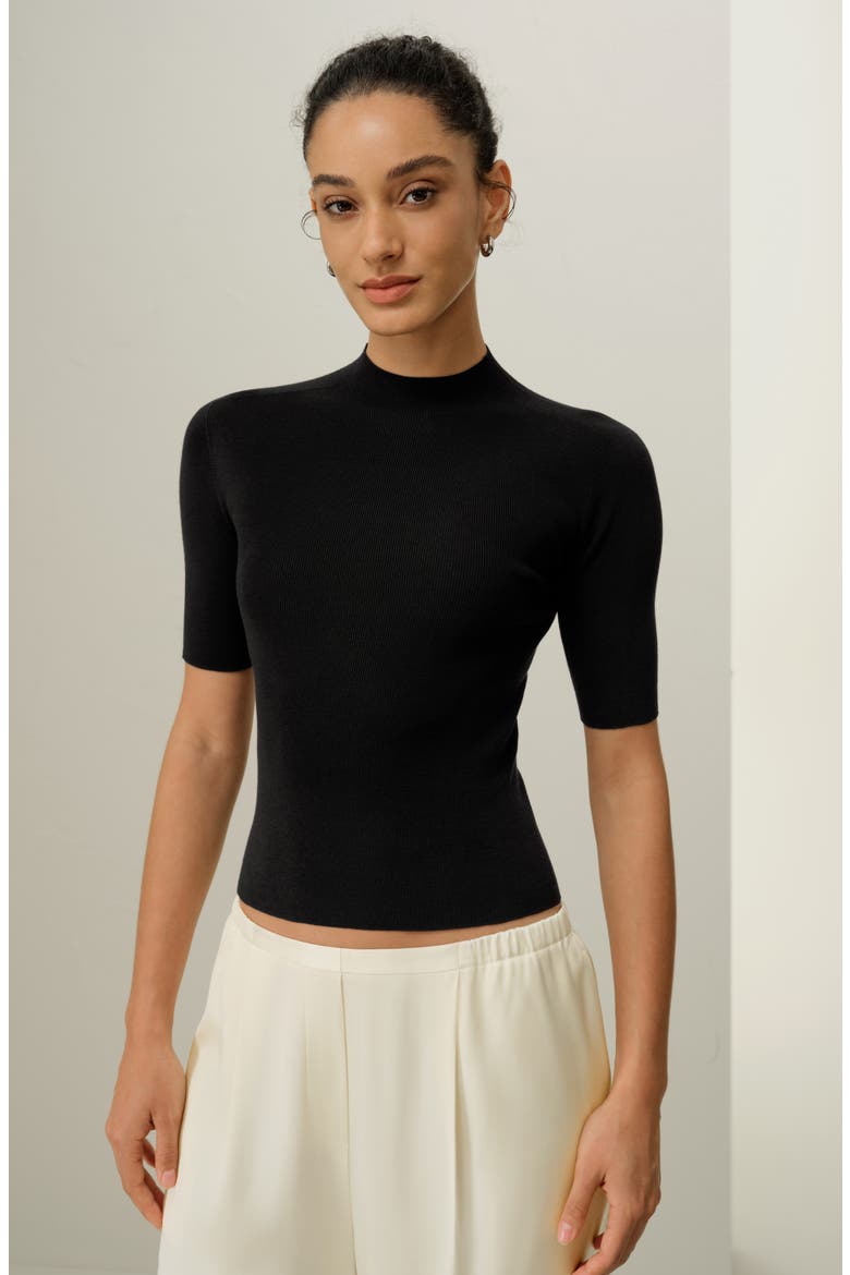 Women's Seamless Silk-Cotton Slim-Fit Knit Top, Alternate, color, Black