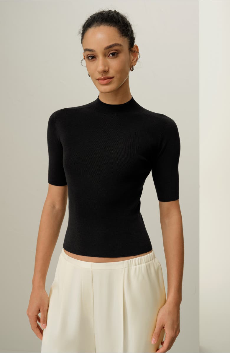 Lilysilk Seamless Silk-Cotton Slim-Fit Knit Top, Alternate, color, Black