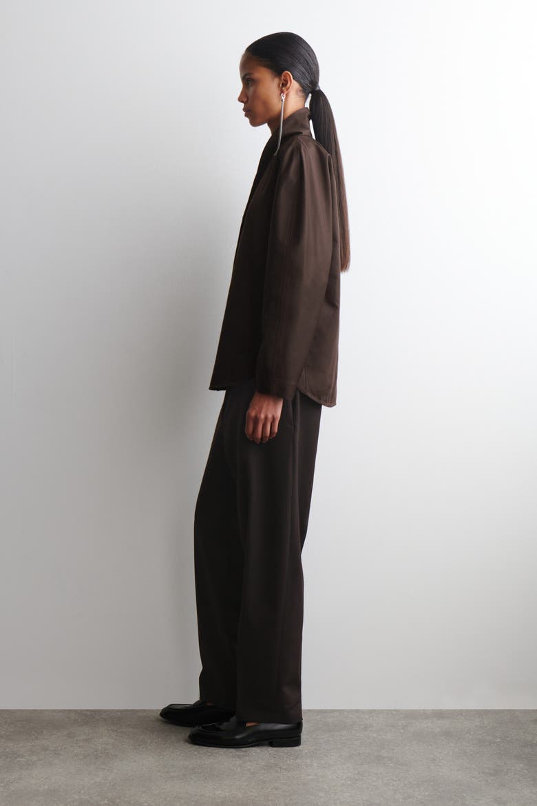 Shawl-Collar Cotton Blouse, Alternate, color, DARK BROWN