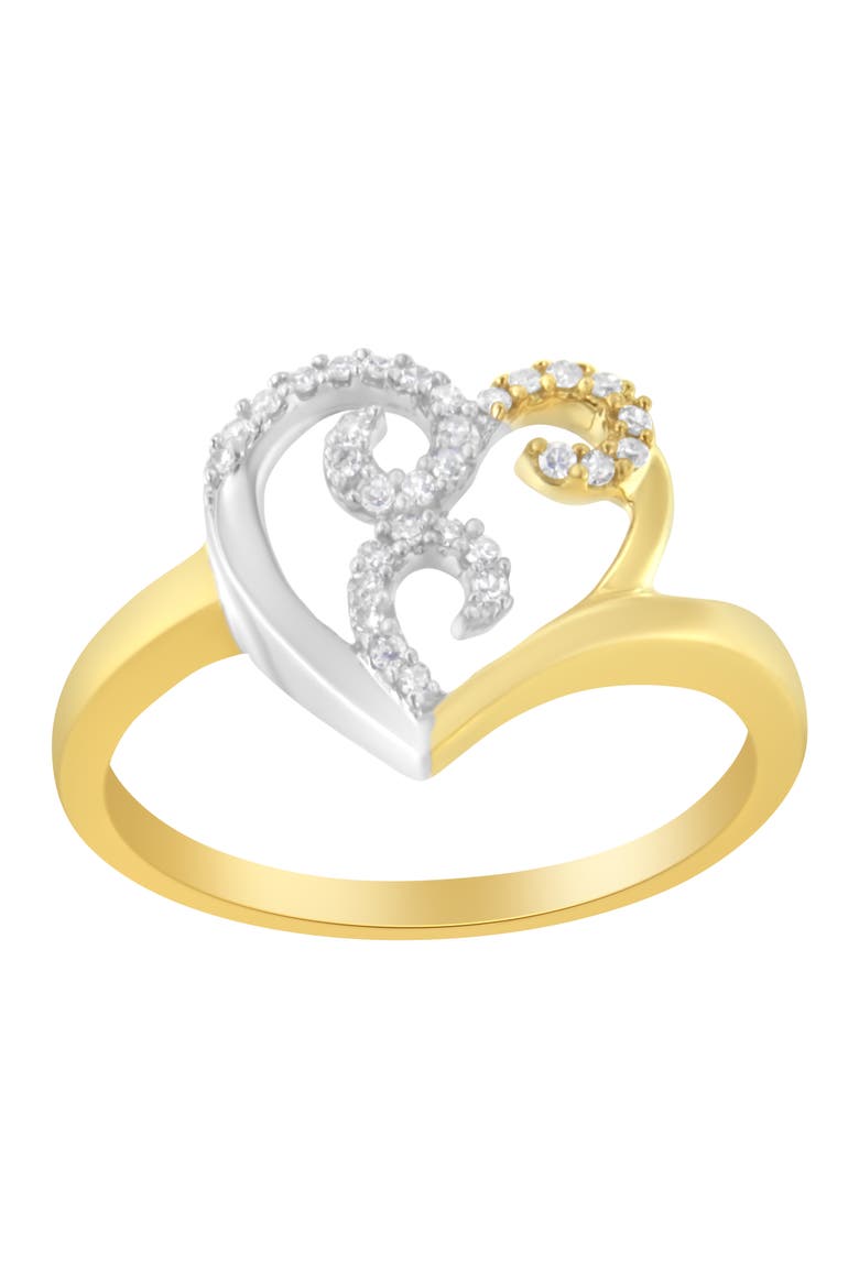 10K Two-Toned Gold 1/6 Cttw Diamond Heart Shape Cluster Ring, Alternate, color, Yellow Gold