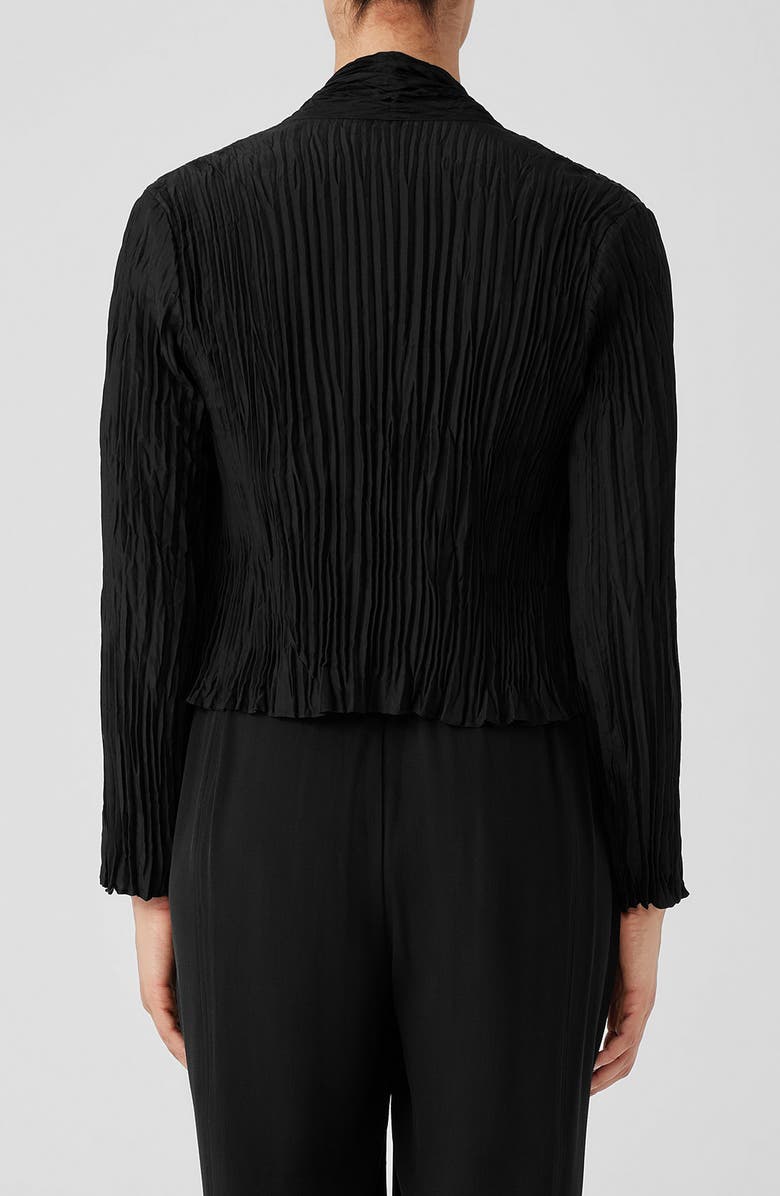 Eileen Fisher Pleated Open Front Silk Jacket, Alternate, color, Black