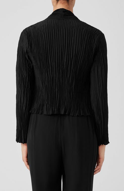 Eileen Fisher Open-front Crinkled Silk Jacket In Black