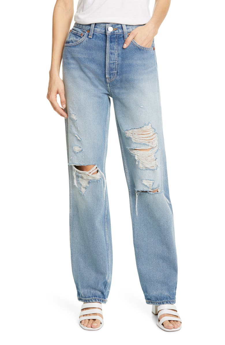 Re/Done '90s Ripped High Waist Loose Straight Leg Jeans, Main, color,