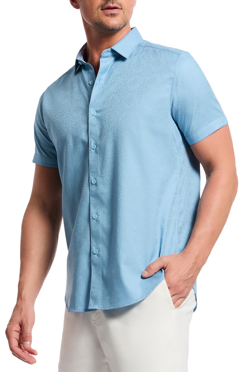 Robert Graham Odyssey Short Sleeve Woven Button-Up Shirt, Alternate, color, Glacier