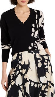 NIC+ZOE Evening Petal Scallop V-Neck Sweater