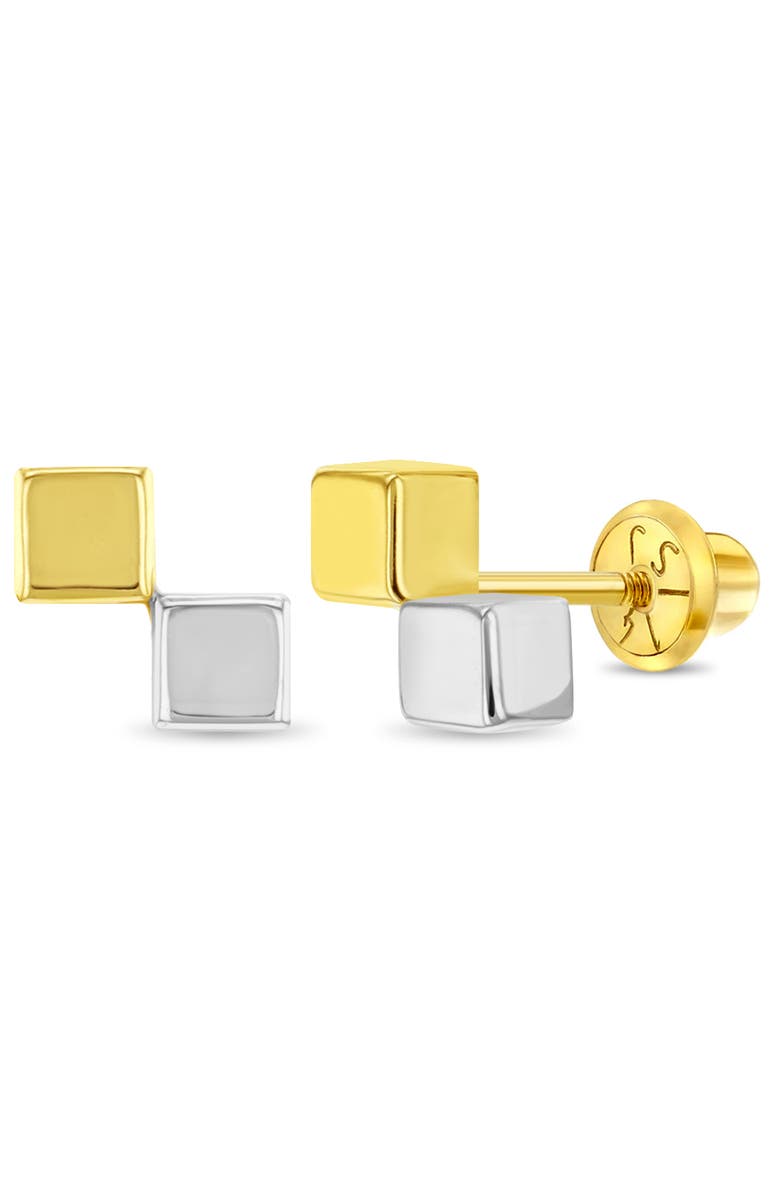 In Season Jewelry 14k Two Toned Cube Girl Earrings, Main, color, 