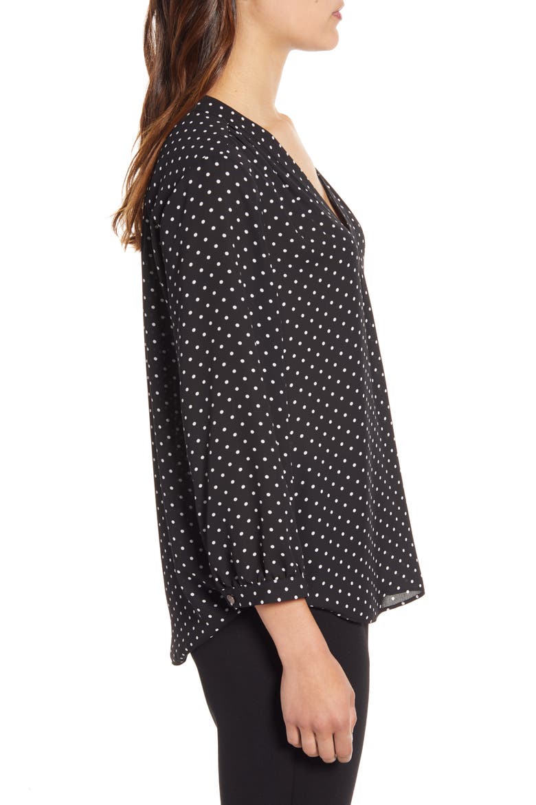 Polka Dot V-Neck Top, Alternate, color, RICH BLACK