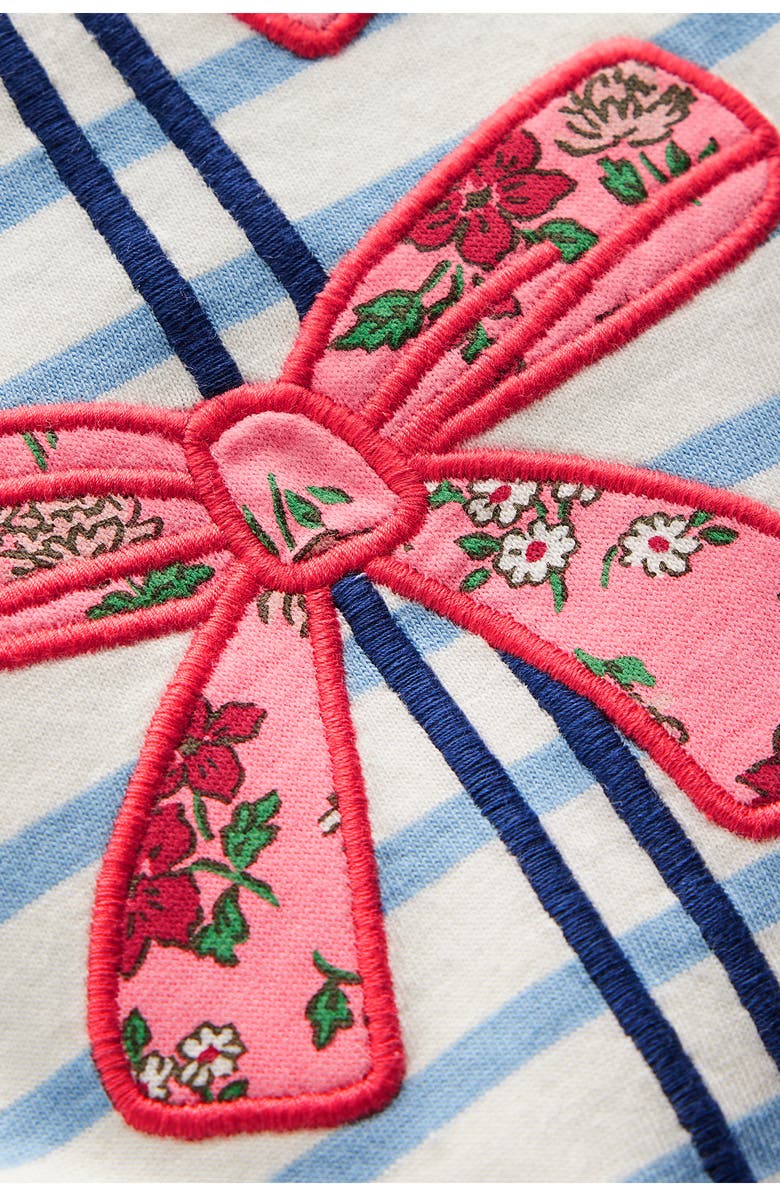 Mini Boden Kids' Stripe Bow Appliqué Long Sleeve Cotton Graphic T-Shirt, Alternate, color, Soft Ivory/ Glacier Blue