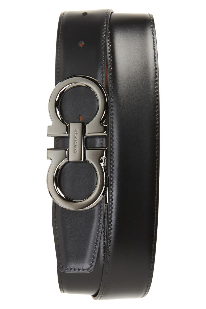 Gancini Reversible Leather Belt, Alternate, color, NEW VICUNA NERO