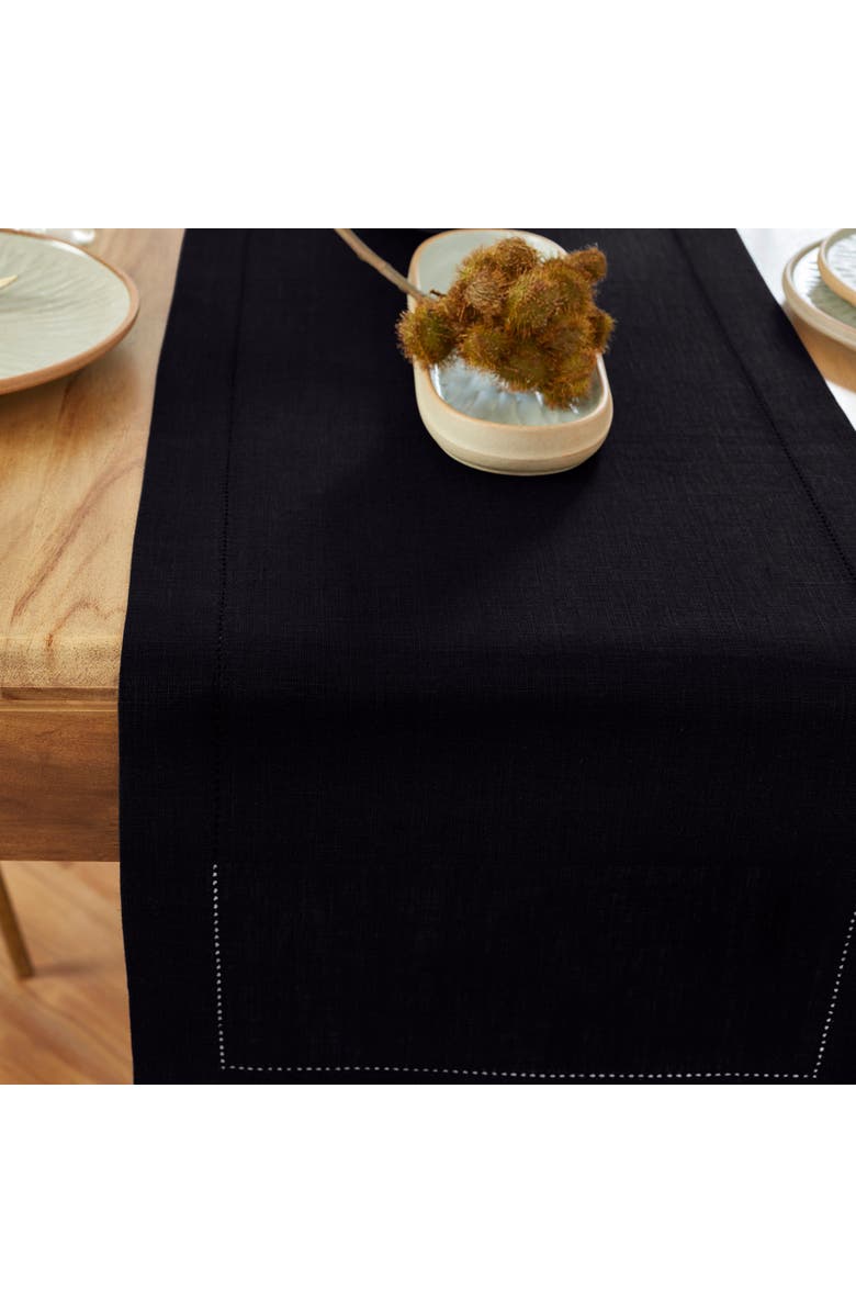 Solino Home Linen Table Runner for Dining Table, Holiday and Everyday Table Decor - Medium Weight Hemstitch, Alternate, color, Black