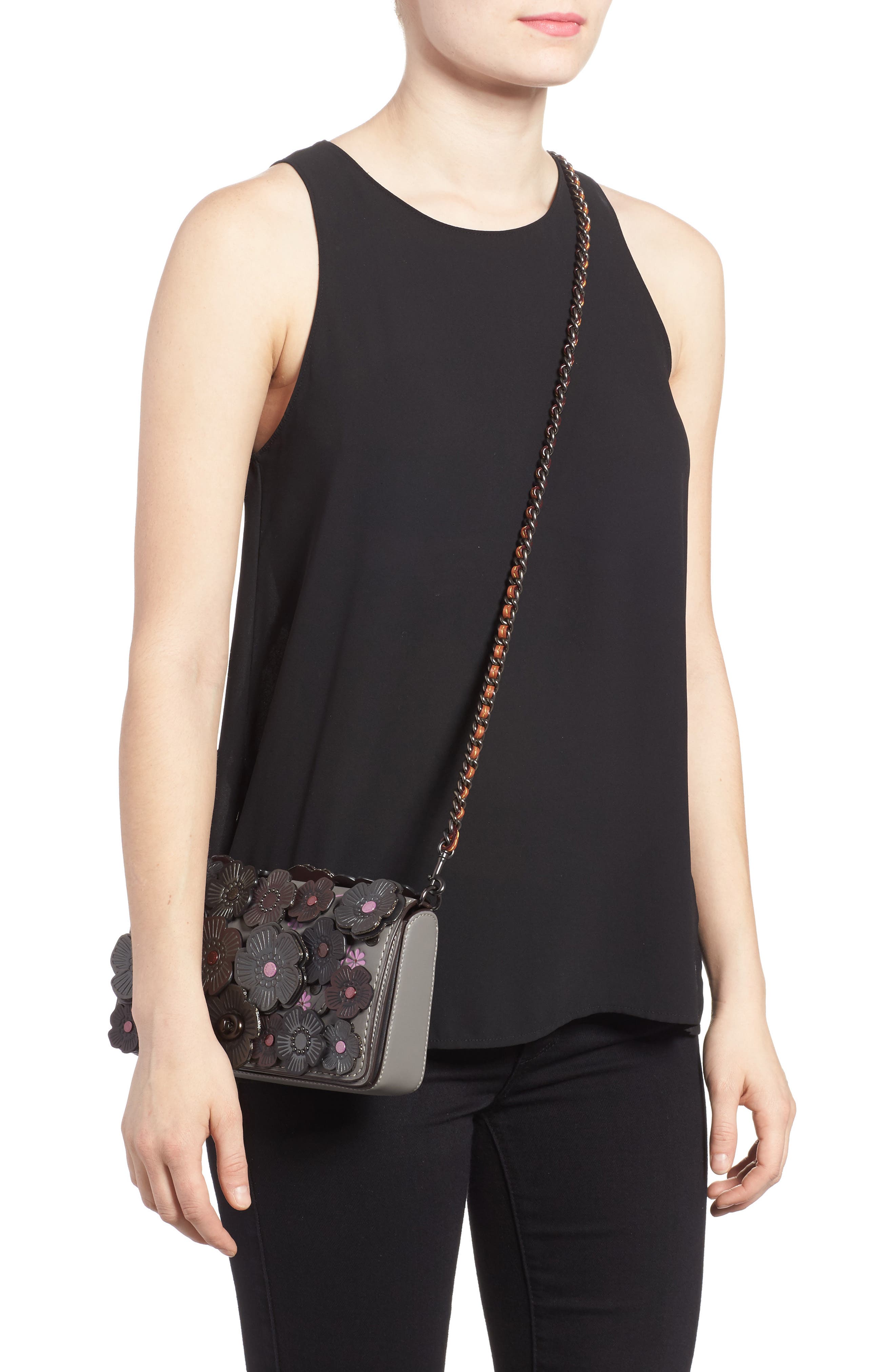 COACH 1941 'Dinky' Flower Appliqué Leather Crossbody Bag, Alternate, color, 