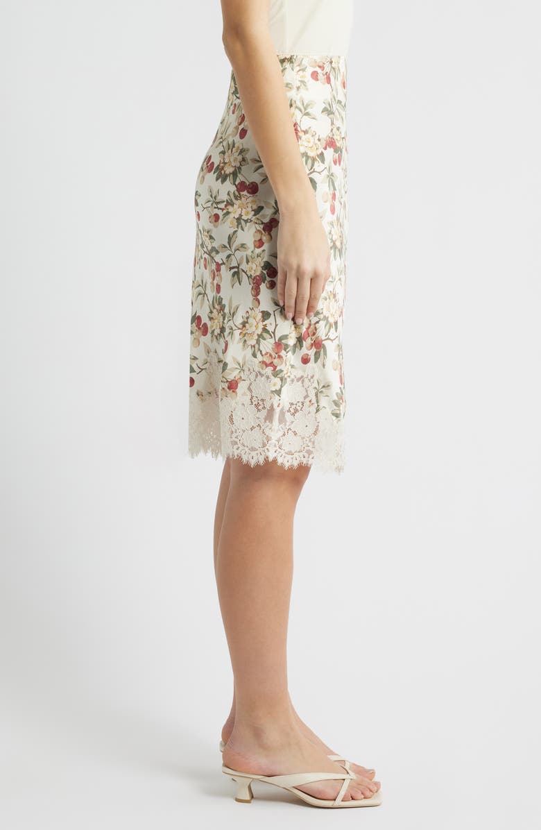 DÔEN Elowette Floral Lace Hem Silk Skirt, Alternate, color, Cerise Et Fleur