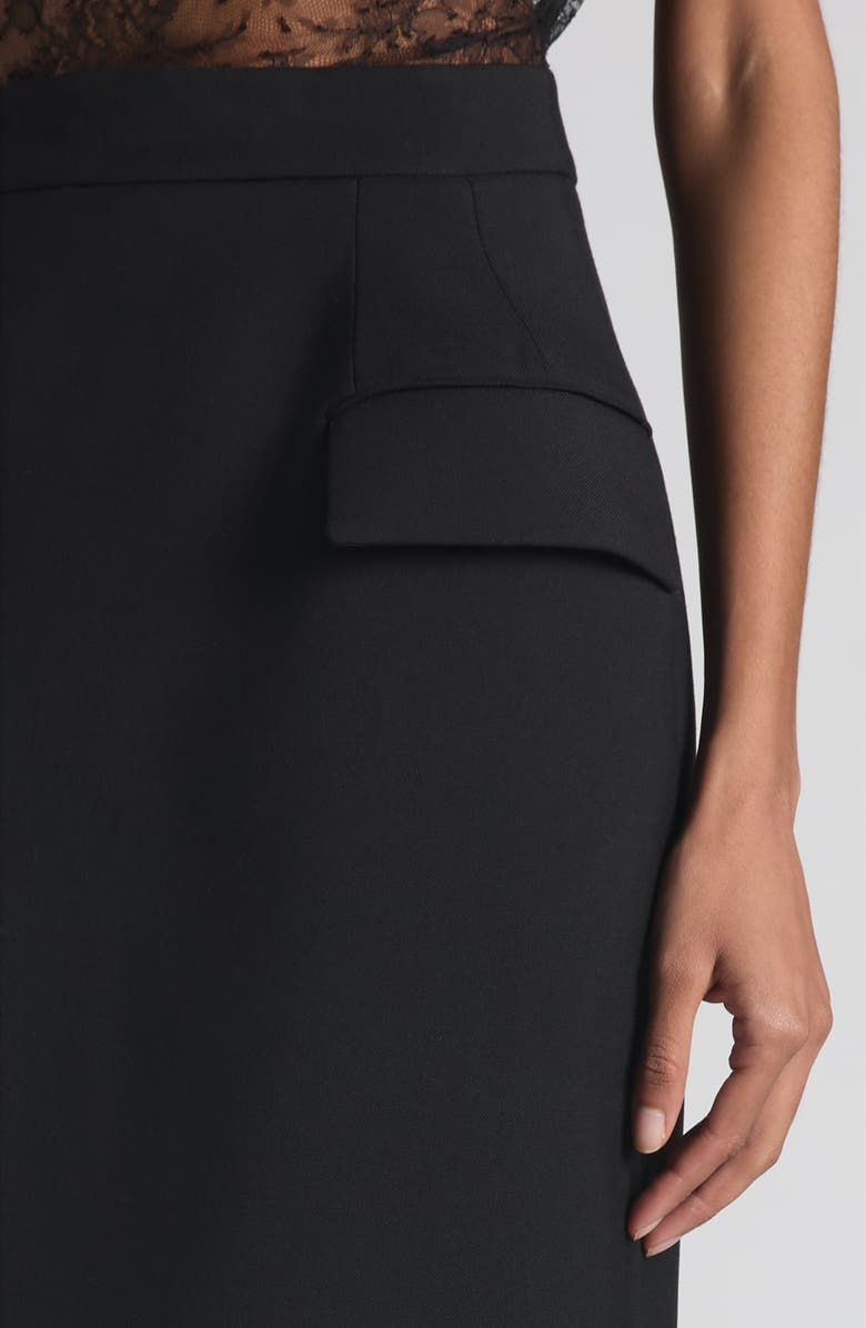 McQueen Dart Wool Stretch Gabardine Midi Skirt, Alternate, color, Black