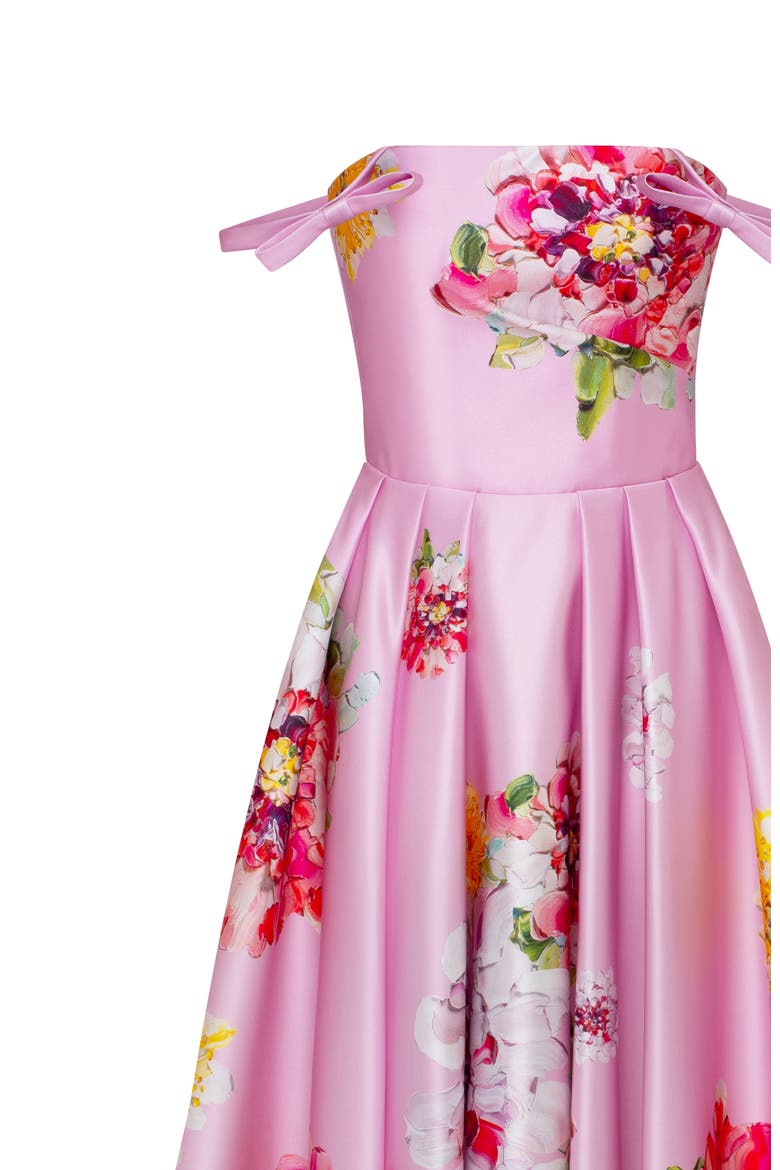 Fit-and-Flare Satin Floral Midi Dress for Cocktail Events, Alternate, color, Pink Floral