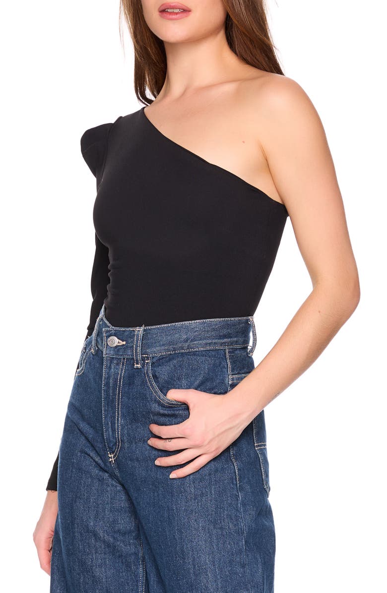 Susana Monaco Pleated One-Shoulder Knit Top, Alternate, color, Black