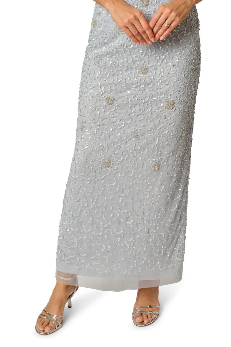 Ruched Sleeve Beaded Gown, Alternate, color, GLACIER
