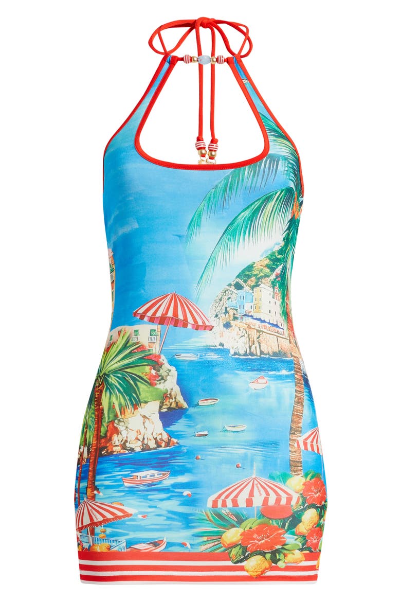 Beaded Halter Minidress, Alternate, color, MERMAID COVE
