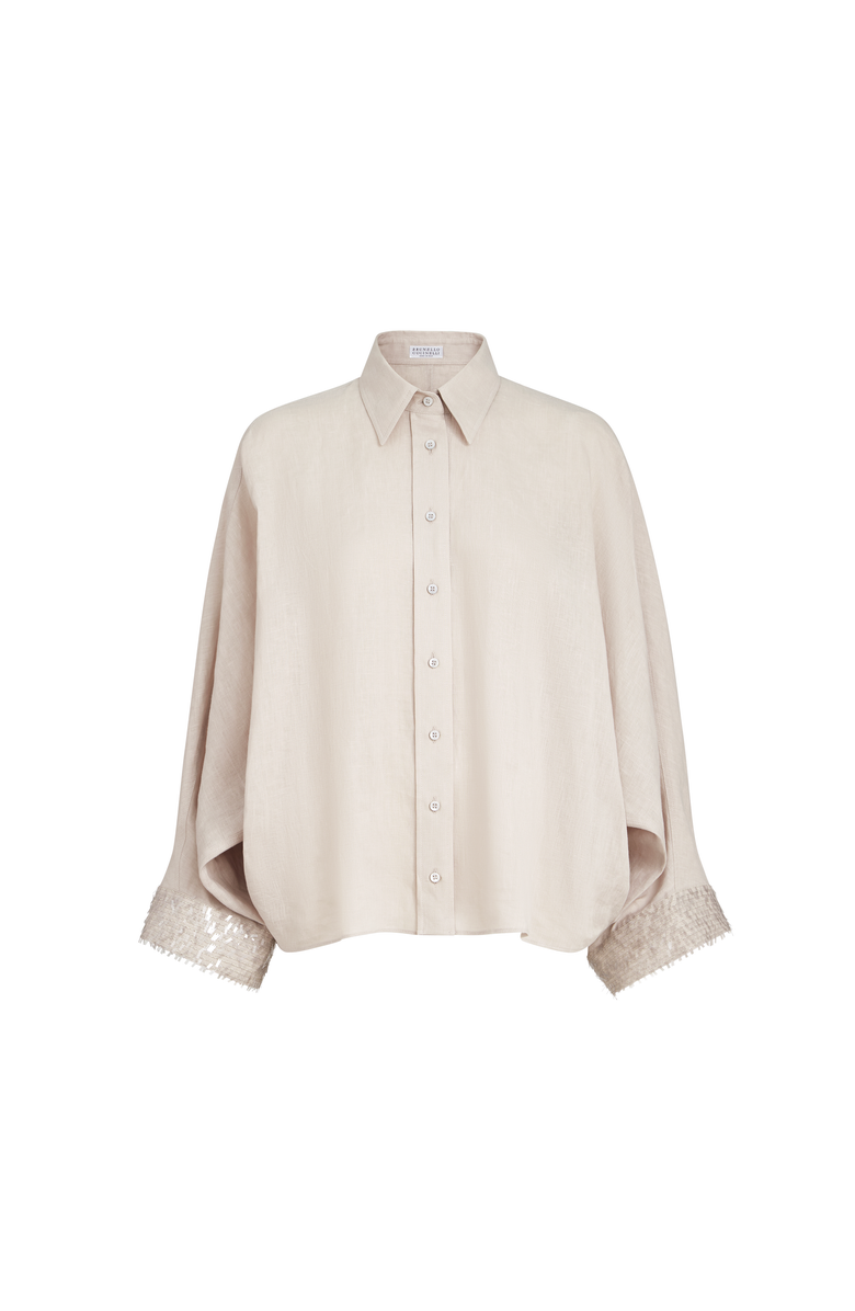 Brunello Cucinelli Dazzling cascade cuffs shirt, Main, color, Beige