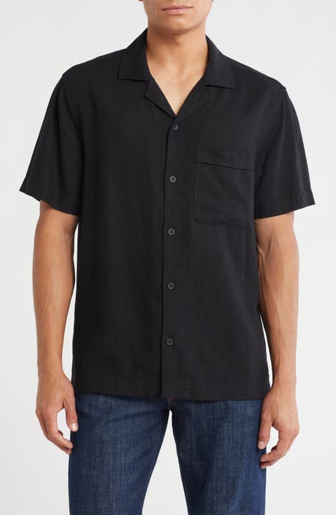 Linen Blend Button-Up Camp Shirt