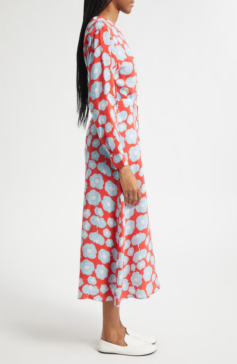 Marimekko Combu Tumma Floral Long Sleeve Dress, Alternate, color, Light Blue Red Off-White