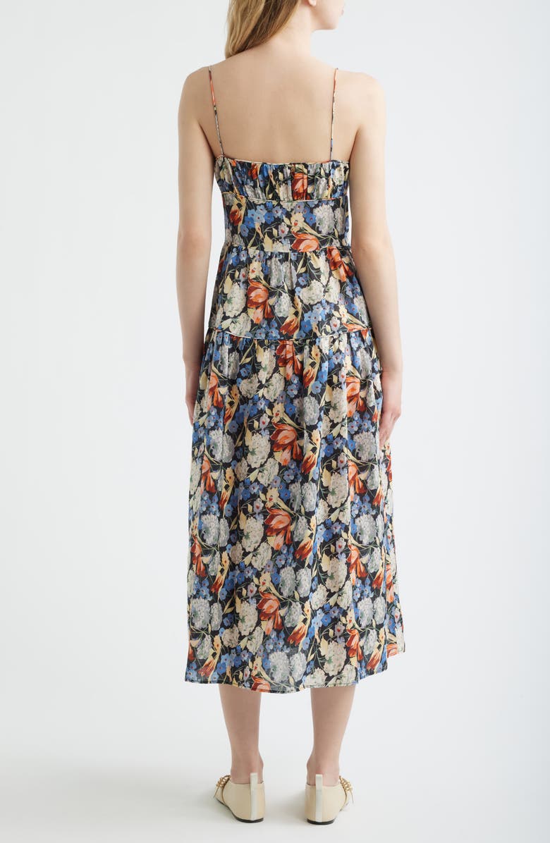 DÔEN Benoit Floral Gathered Bust Tiered Midi Dress, Alternate, color, Petit Jardin De Villandry