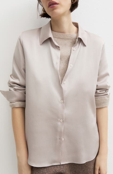 Emmlira Crinkled Hammered Satin Shirt