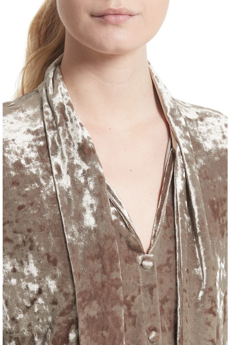Gisele Crushed Velvet Tie Neck Blouse, Alternate, color, MINK