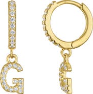 FZN Pavé Cubic Zirconia Initial Huggie Drop Earrings