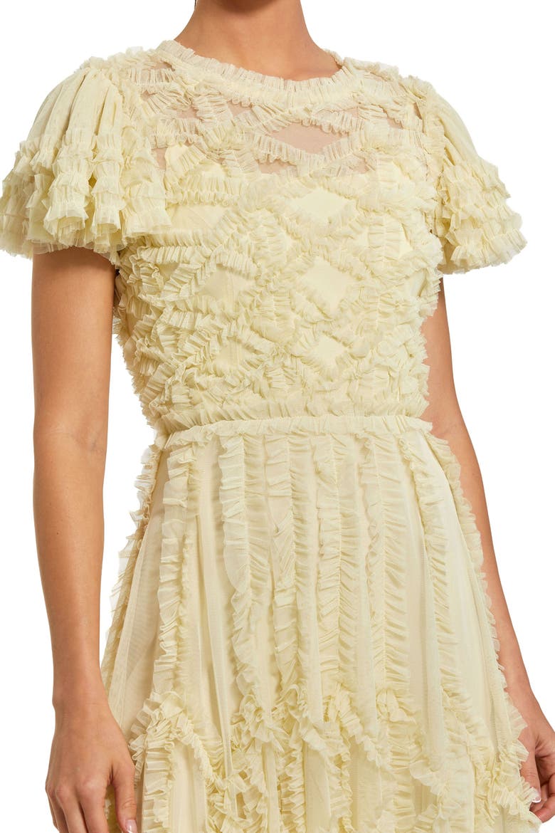Solid Mesh Dotted Micro Ruffle High Neck Gown, Alternate, color, Buttercup